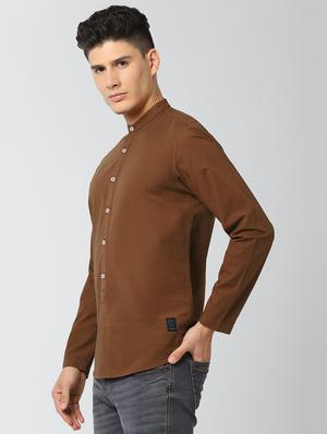 brown solid casual shirt with face mask - 17659755 - Standard Image - 2