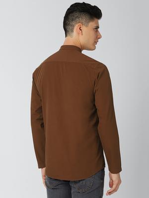 brown solid casual shirt with face mask - 17659755 - Standard Image - 3