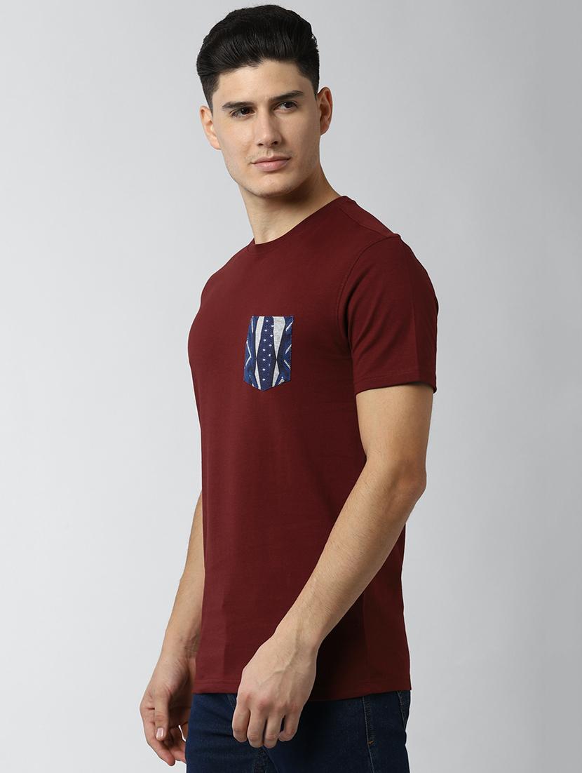 maroon solid pocket t-shirt - 17659976 - Zoom Image - 2