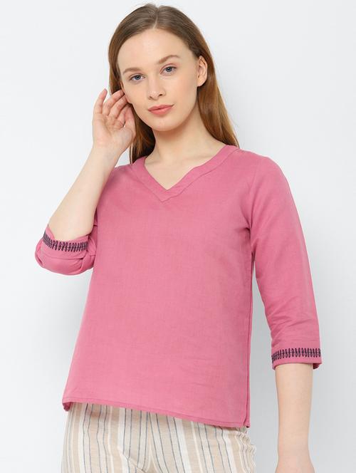 pink cotton blend regular top - 17660058 - Standard Image - 1