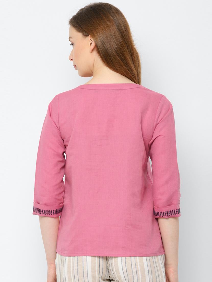 pink cotton blend regular top - 17660058 - Zoom Image - 2