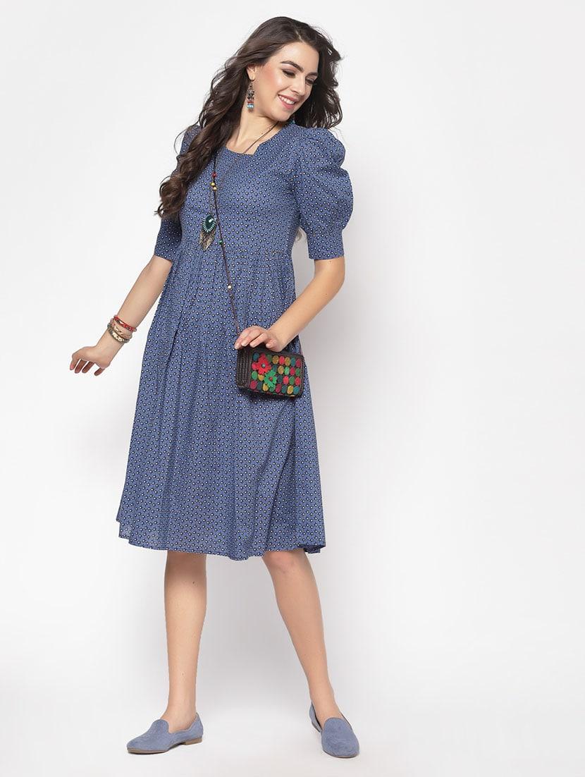 puff sleeves printed dress - 17661229 - Zoom Image - 4
