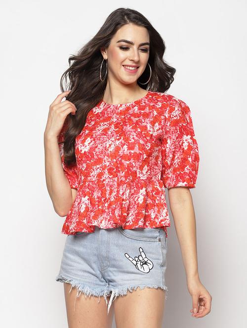 tie up back printed peplum top - 17661289 - Standard Image - 1