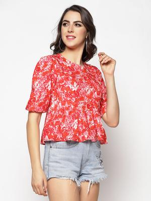 tie up back printed peplum top - 17661289 - Standard Image - 2
