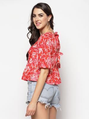 tie up back printed peplum top - 17661289 - Standard Image - 3