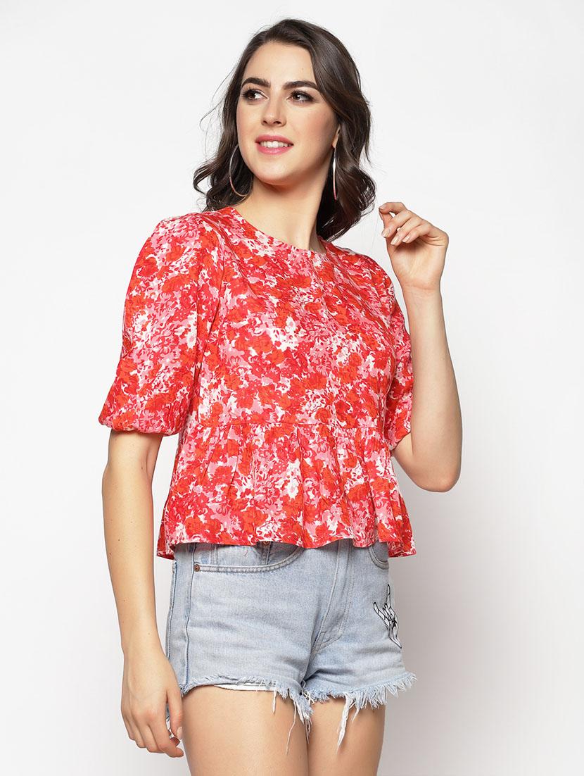 tie up back printed peplum top - 17661289 - Zoom Image - 2