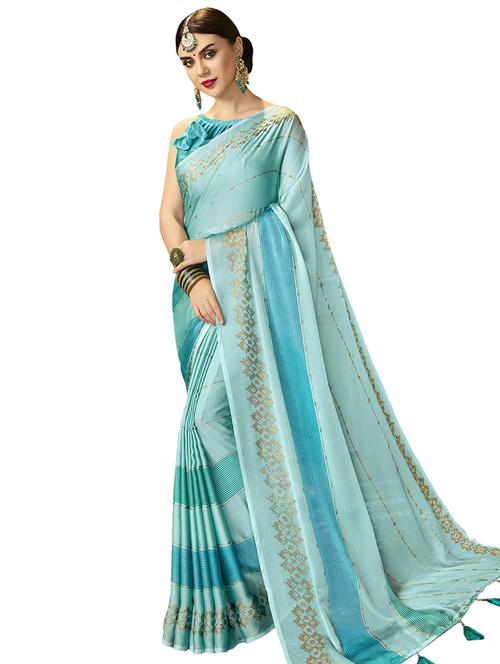 sky blue chiffon printed saree with blouse - 17661383 - Very Small Image - 1