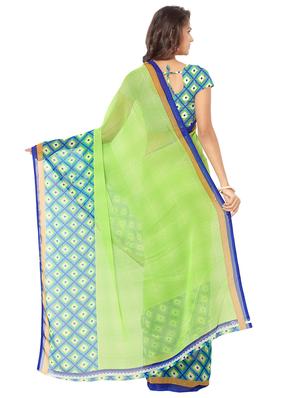 green georgette printed saree with blouse - 17661551 - Standard Image - 2