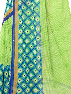 green georgette printed saree with blouse - 17661551 - Standard Image - 3