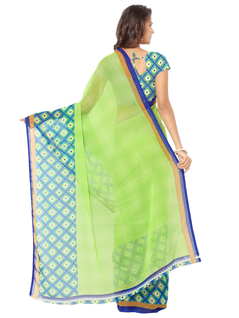 green georgette printed saree with blouse - 17661551 - Zoom Image - 2