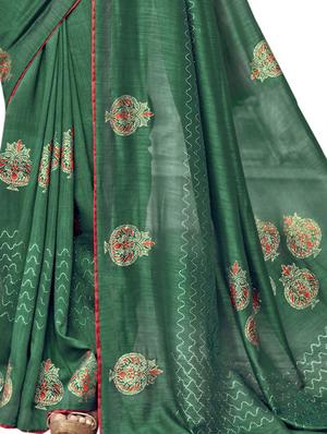 green chanderi saree with blouse - 17661617 - Standard Image - 2