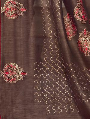 brown chanderi saree with blouse - 17661618 - Standard Image - 2