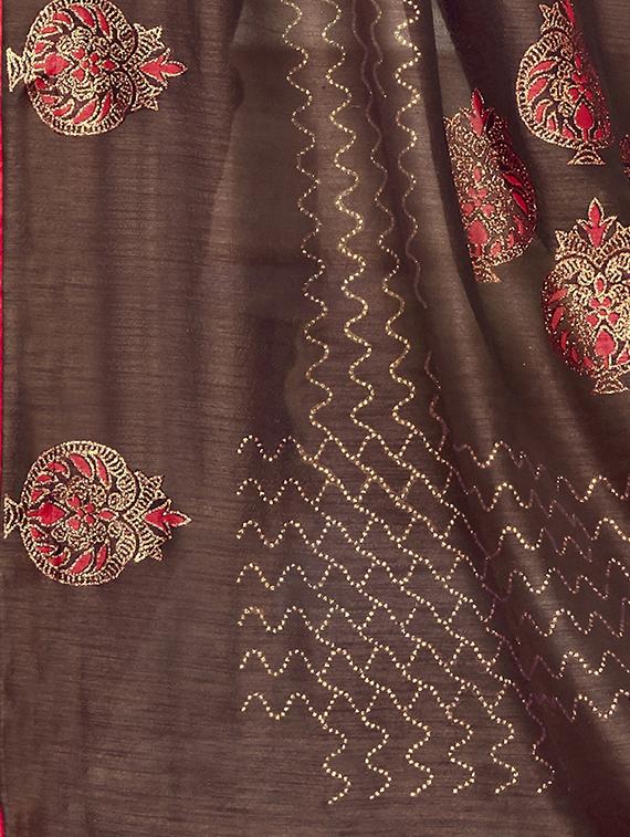 brown chanderi saree with blouse - 17661618 - Zoom Image - 2