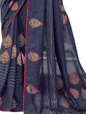 blue chanderi saree with blouse - 17661622 - Standard Image - 2