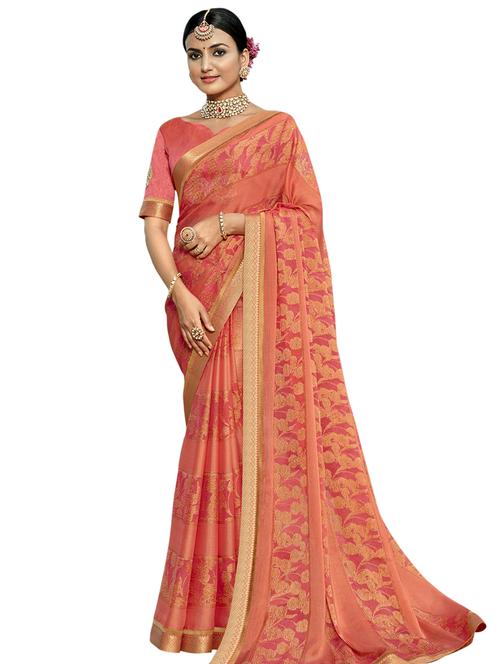pink chiffon printed saree with blouse - 17662004 - Standard Image - 1