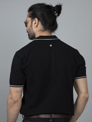 black printed polo t-shirt - 17662215 - Standard Image - 2