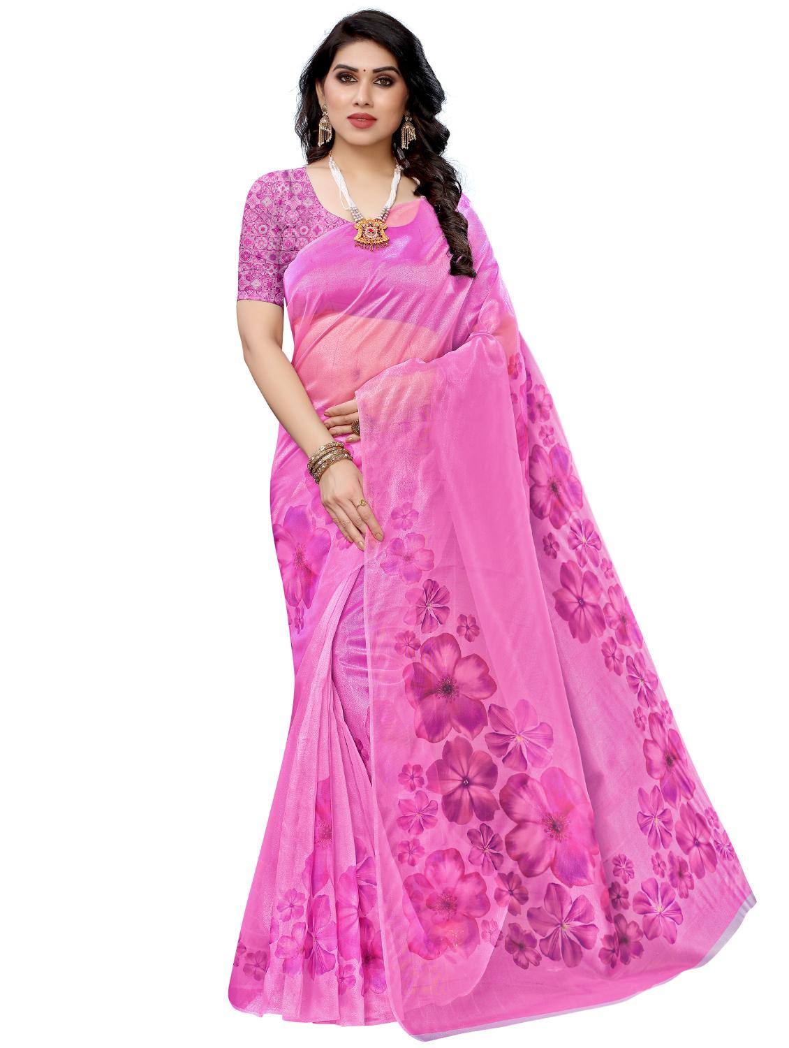 floral printed saree with blouse - 17662253 - Zoom Image - 1