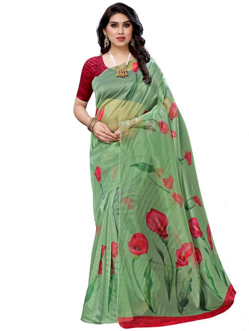 floral printed saree with blouse - 17662256 - Standard Image - 1