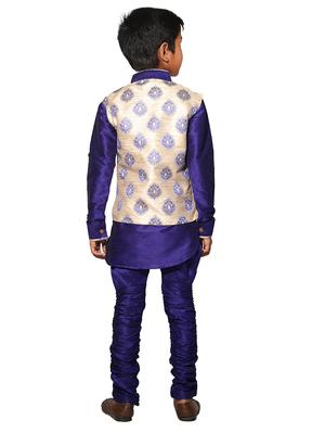 solid kurta pajama set with nehru jacket - 17662384 - Standard Image - 3