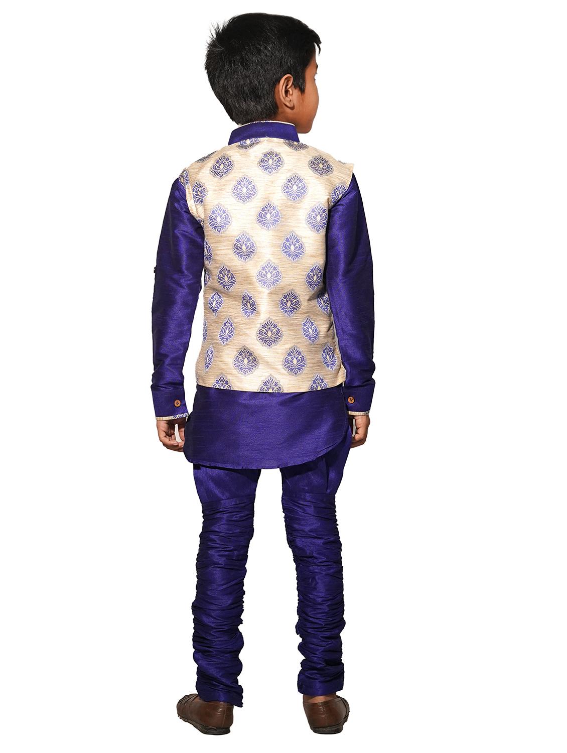 solid kurta pajama set with nehru jacket - 17662384 - Zoom Image - 3