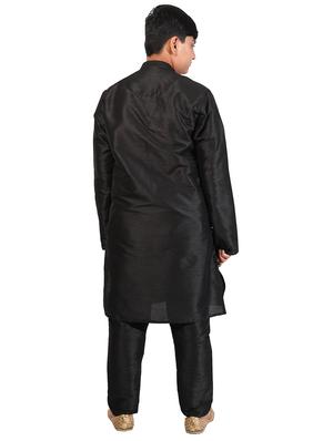 black solid kurta pajama set - 17662391 - Standard Image - 3