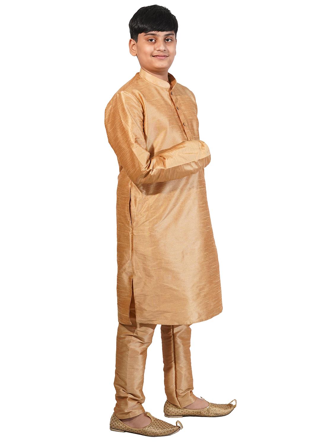 gold solid kurta pajama set - 17662392 - Zoom Image - 2