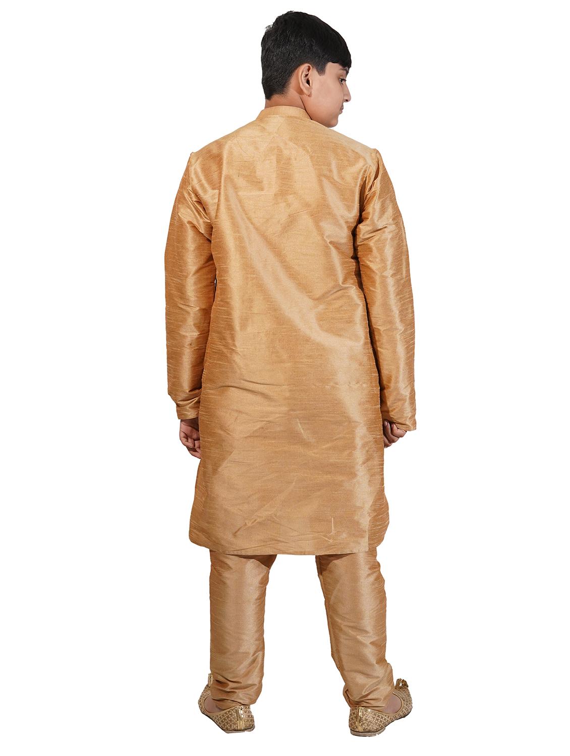 gold solid kurta pajama set - 17662392 - Zoom Image - 3