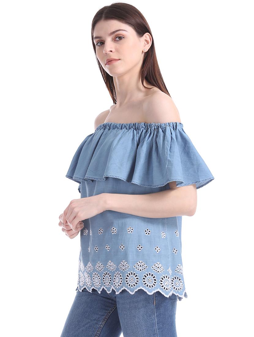 blue cotton regular top - 17663070 - Zoom Image - 2