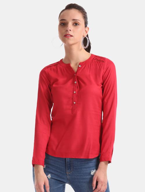 mandarin neck solid top - 17663119 - Standard Image - 1