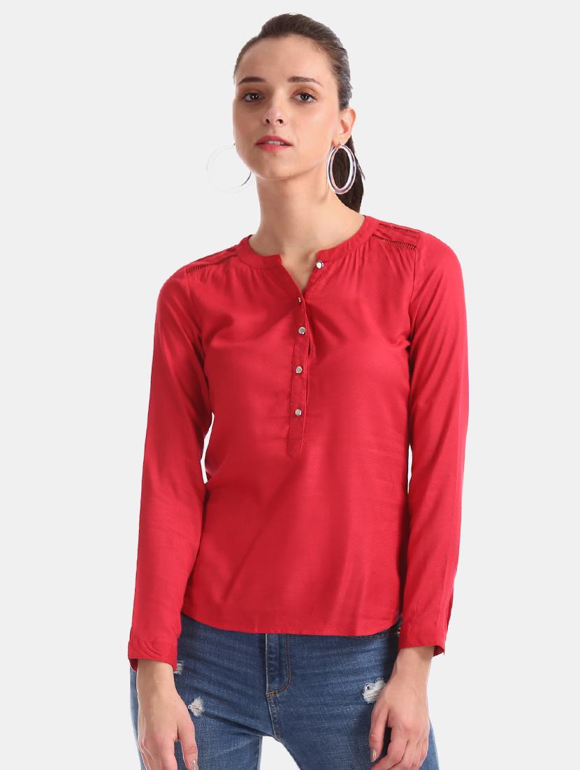 mandarin neck solid top - 17663119 - Zoom Image - 1
