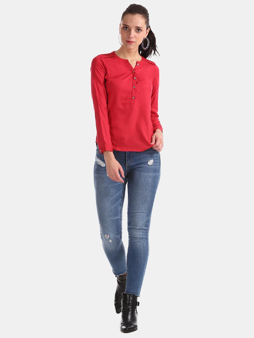 mandarin neck solid top - 17663119 - Zoom Image - 4