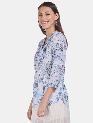 mandarin neck abstract printed top - 17663133 - Standard Image - 2