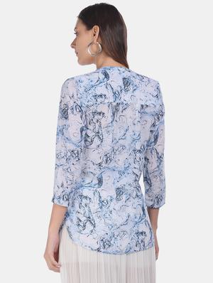 mandarin neck abstract printed top - 17663133 - Standard Image - 3