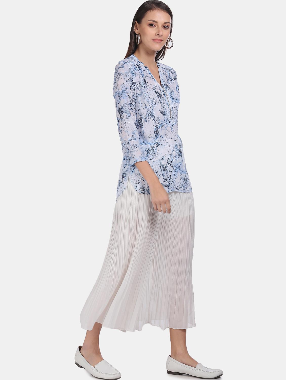 mandarin neck abstract printed top - 17663133 - Zoom Image - 4
