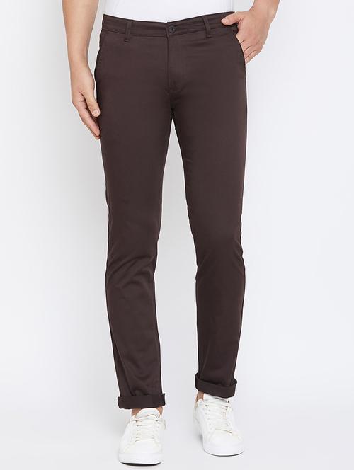 brown solid chinos - 17663243 - Standard Image - 1