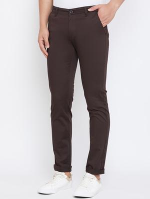 brown solid chinos - 17663243 - Standard Image - 3