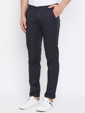 navy blue solid chinos - 17663245 - Standard Image - 2