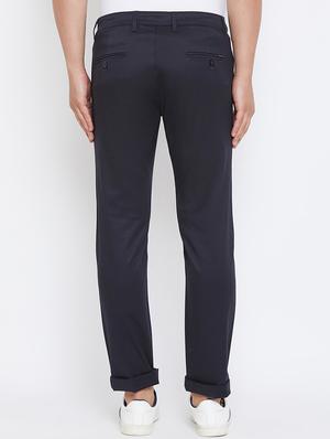 navy blue solid chinos - 17663245 - Standard Image - 3
