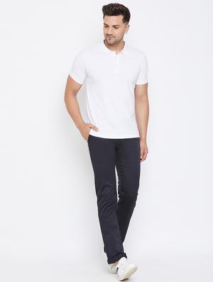 navy blue solid chinos - 17663245 - Standard Image - 4