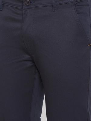 navy blue solid chinos - 17663245 - Standard Image - 5