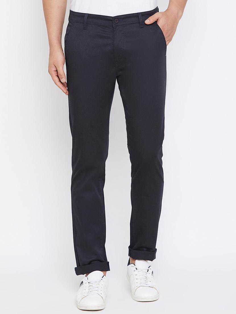 navy blue solid chinos - 17663245 - Zoom Image - 1