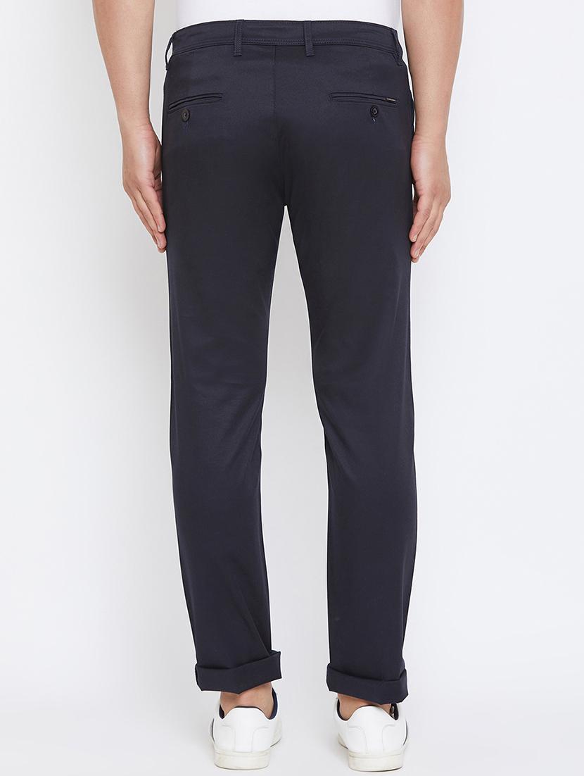 navy blue solid chinos - 17663245 - Zoom Image - 3