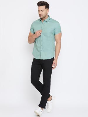 green solid casual shirt - 17663259 - Standard Image - 4