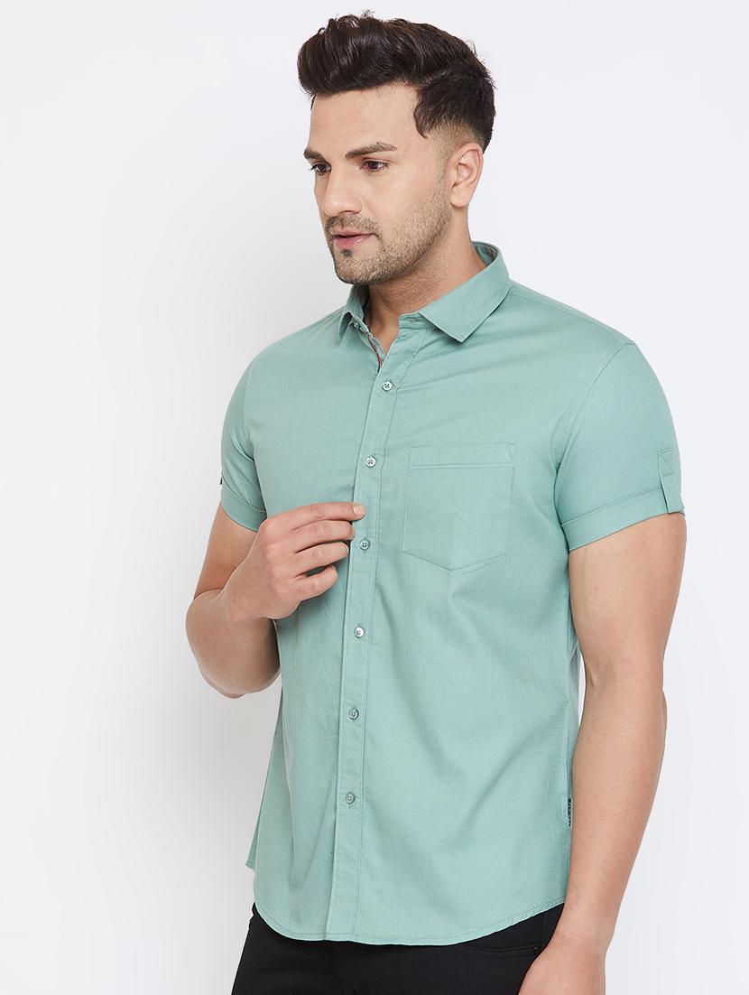 green solid casual shirt - 17663259 - Zoom Image - 2