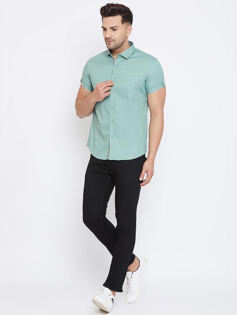 green solid casual shirt - 17663259 - Zoom Image - 4