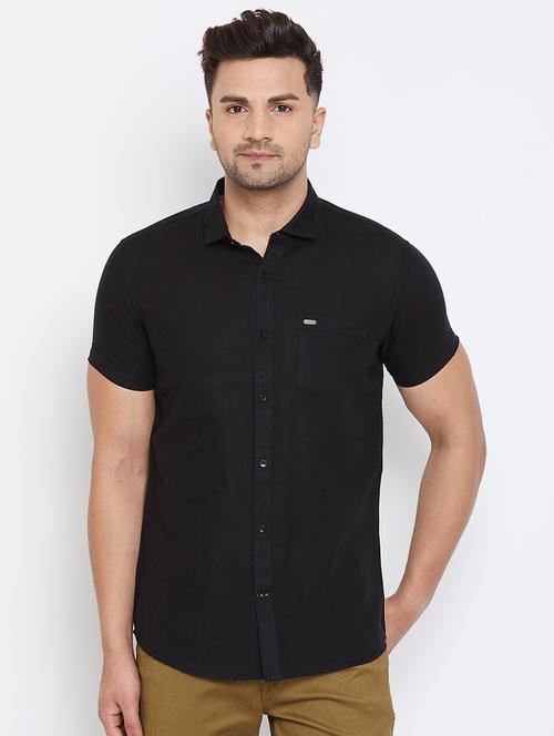 black solid casual shirt - 17663263 - Standard Image - 1