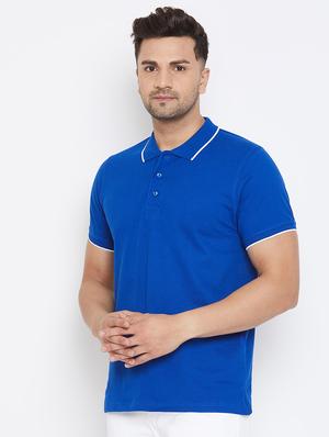 blue solid polo t-shirt - 17663272 - Standard Image - 3