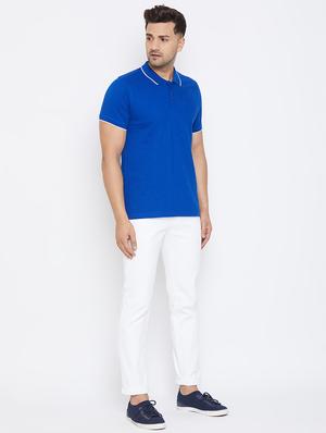 blue solid polo t-shirt - 17663272 - Standard Image - 4
