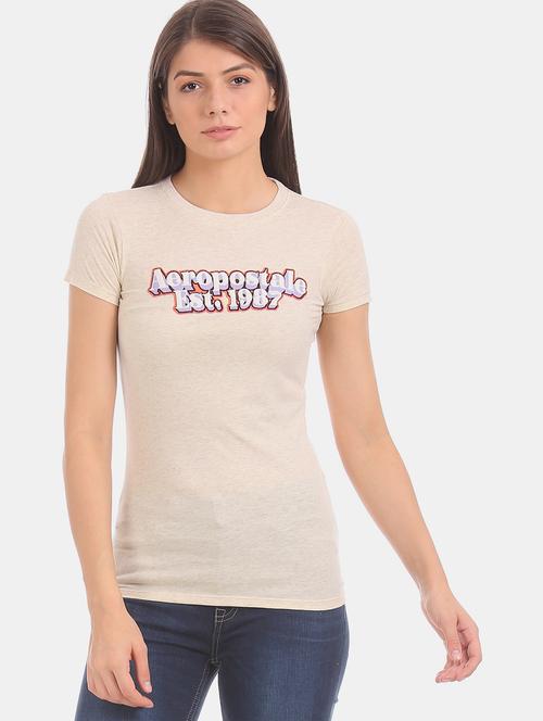 beige cotton regular tee - 17665383 - Standard Image - 1