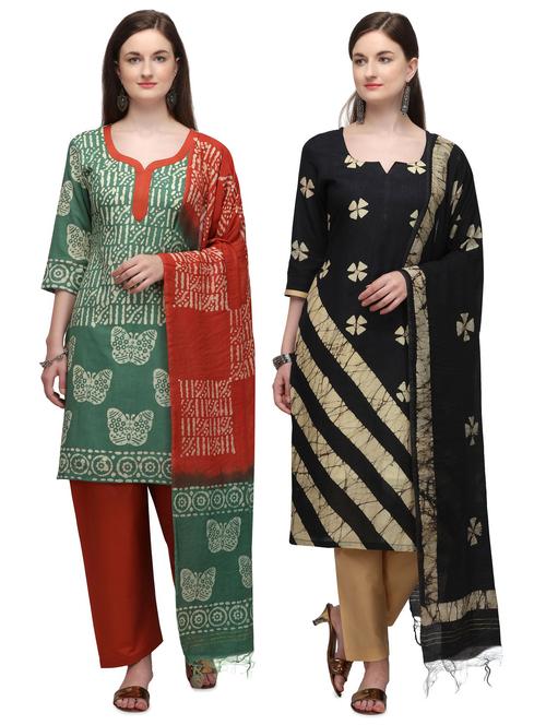 multi colored cotton suit combos unstitched - 17665440 - Standard Image - 1